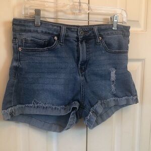 Women's Rolled Hem Distressed Denim Shorts - Blue